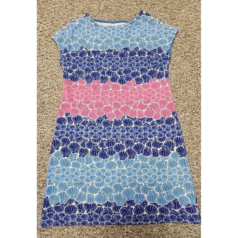 Talbots Blue Pink Color Block Seashell‎ Beach Dress Petite Medium